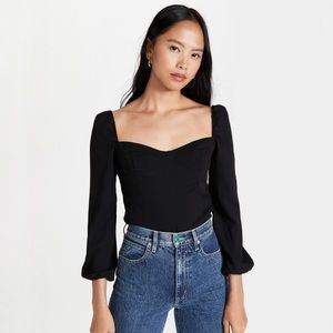 OPT - Jojo long sleeve bustier top in black with smocking - size S